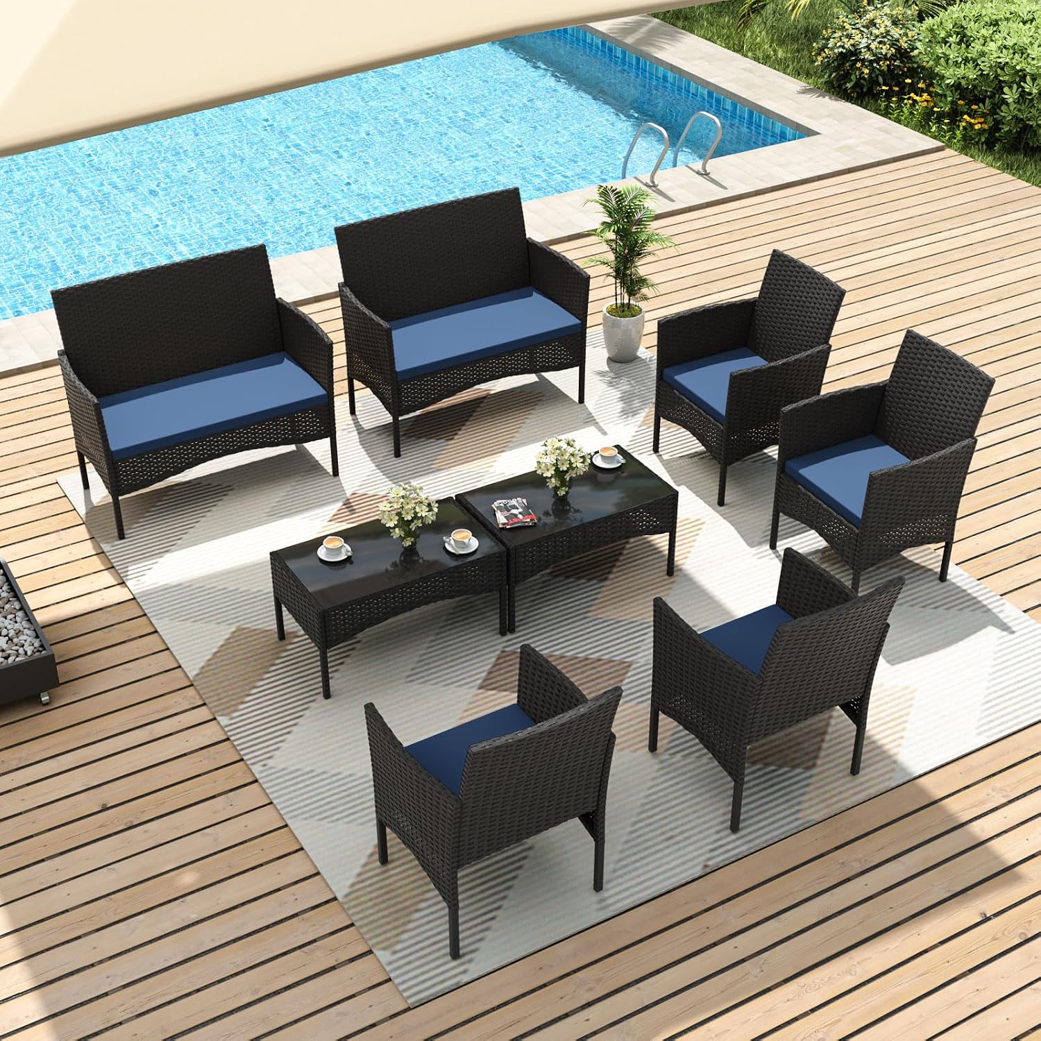 Outdoor Furniture Metal Chairs - ชุดเฟอร์นิเจอร์ลานบ้าน 8 ชิ้น, เฟอร์นิเจอร์กลางแจ้งหวายพร้อมเก้าอี้ 4 ตัว,