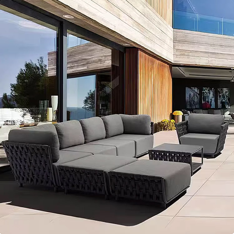 Outdoor Furniture Luxury - # ชุดโซฟาหวายอลูมิเนียมหรูหราสำหรับสวนกลางแจ้ง ชุดเฟอร์นิเจอร์แบบโมดูลาร์สำหรับวิลล่า โรงแรม ระเบียง ชุดเฟอร์นิเจอร์กลางแจ้ง