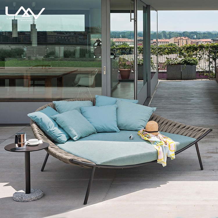 Outdoor Daybed Furniture - เฟอร์นิเจอร์เตียงนอนกลางแจ้งแบบทอเชือกสไตล์โมเดิร์น สำหรับสวน โรงแรม ระเบียง โซฟาทรงกลม เตียงอาบแดด