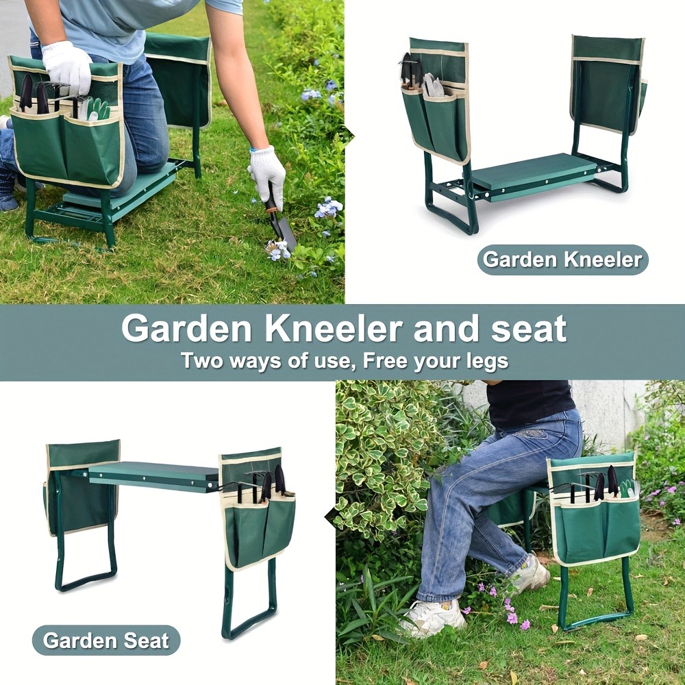 Outdoor Furniture Metal Chairs - เก้าอี้เหล็กเสริมแรงกันสนิมสำหรับนั่งคุกเข่าในสวน, เก้าอี้คุกเข่าทรงสี่เหลี่ยมทำมือพร้อมกระเป๋าใส่เครื่องมือ, ทนทานใช้งานได้ยาวนานสำหรับสวนกลางแจ้ง
