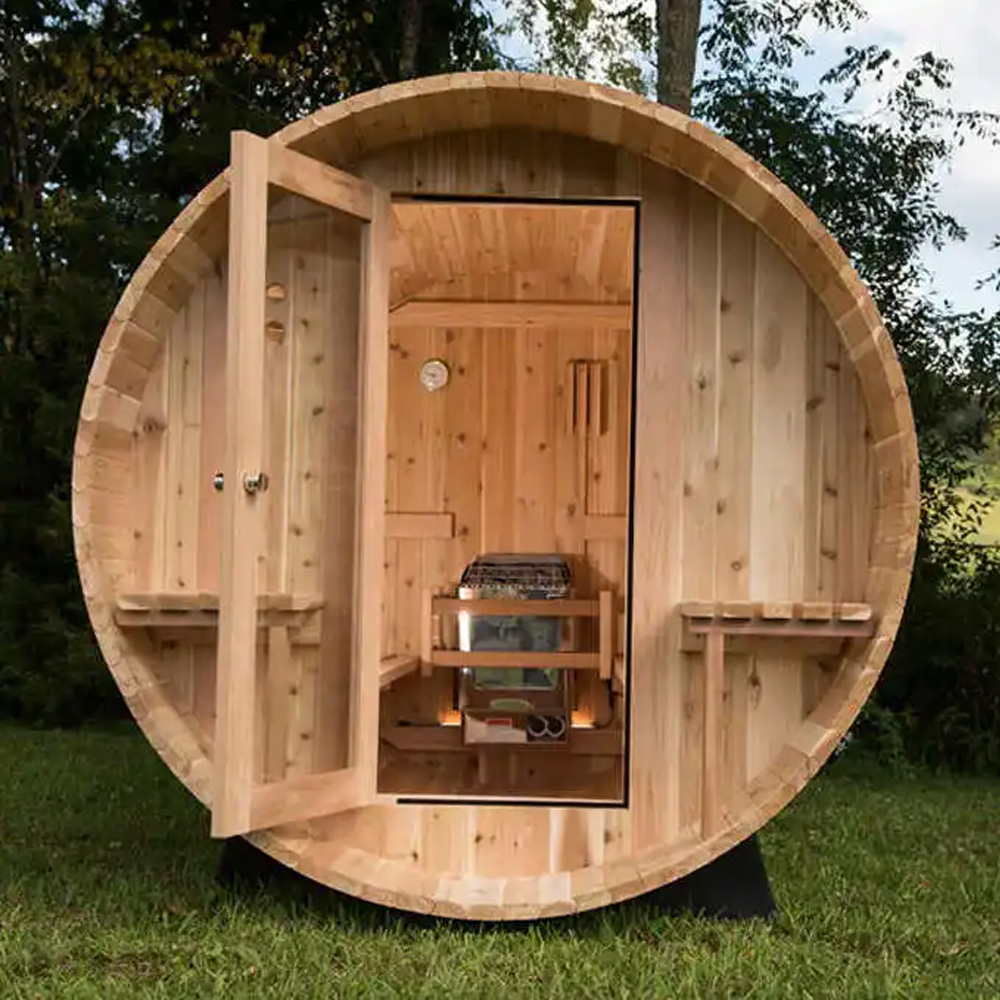 Outdoor Furniture Wood - ซาวน่ากลางแจ้งขายส่ง ซาวน่าไม้เฮมล็อกแคนาดาสำหรับ 4-6 คน ซาวน่าแบบแห้งและแบบไอน้ำ