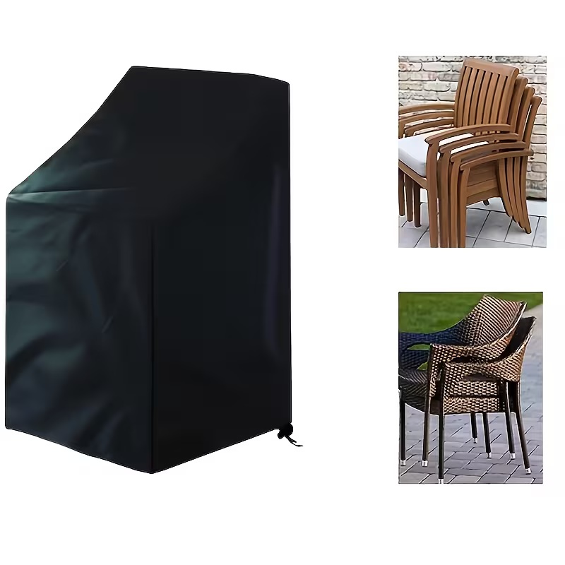 Outdoor Furniture Metal Chairs - ผ้าคลุมเก้าอี้กลางแจ้งแบบซ้อนได้ 1 ชิ้น, เหมาะสำหรับเก้าอี้โลหะ/พลาสติก/เก้าอี้แบบมีพนักพิง, เฟอร์นิเจอร์ลานบ้านพร้อมเชือกปรับได้