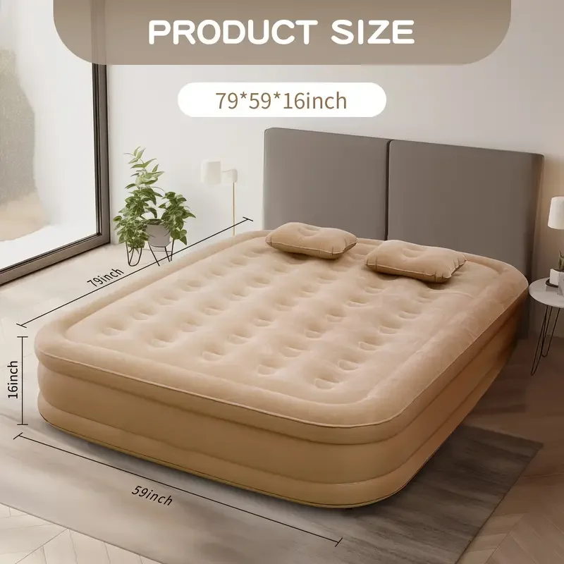 Outdoor Furniture Luxury - ที่นอนลมสำหรับแคมป์ปิ้งแบบพกพา PVC ที่นอนเป่าลมสำหรับนอนหลับอย่างหรูหรา 2 คน พร้อมปั๊มในตัว