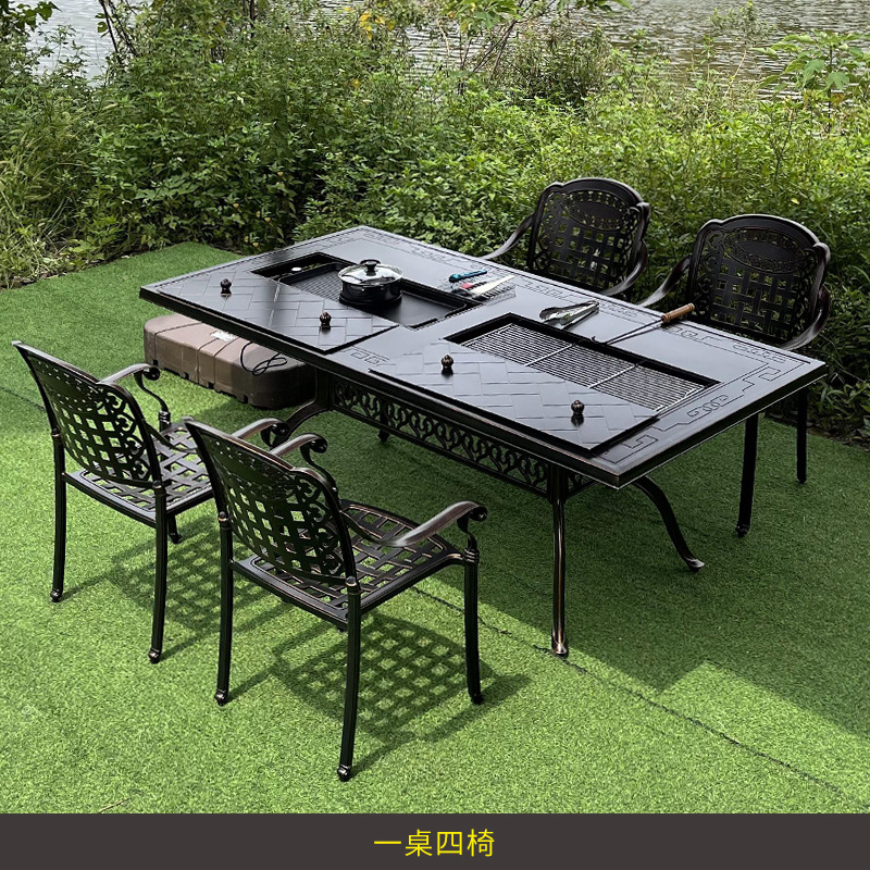 Outdoor Furniture Wood - ระเบียงสวน ลานบ้าน วิลล่าพักผ่อนกลางแจ้ง โต๊ะและเก้าอี้ เฟอร์นิเจอร์เหล็กดัดแบบผสมผสาน