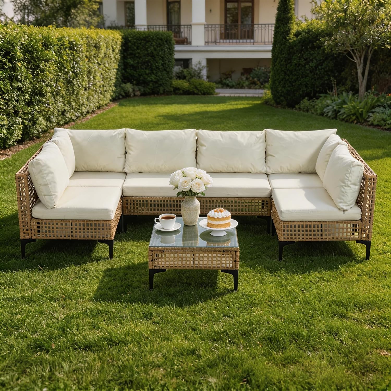ชุดโซฟาหวายสำหรับนั่งพักผ่อนกล - Outdoor Furniture Luxury บทวิจารณ์และราคา