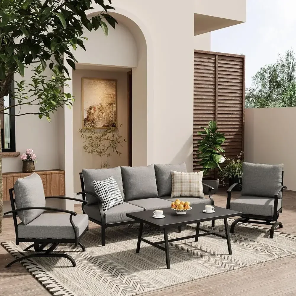 ชุดเฟอร์นิเจอร์สนามโลหะสีเทา พ - Outdoor Furniture Metal Chairs บทวิจารณ์และราคา
