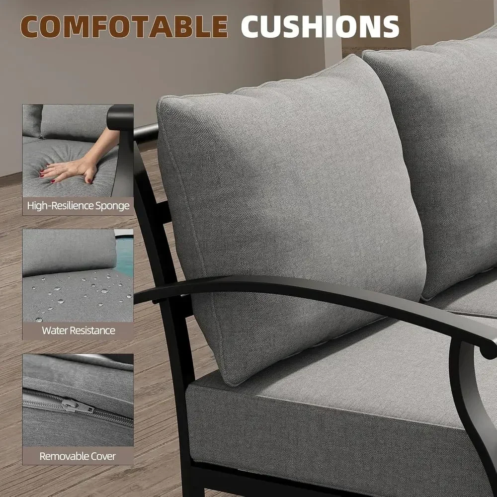 ชุดเฟอร์นิเจอร์สนามโลหะสีเทา พ - Outdoor Furniture Metal Chairs บทวิจารณ์และราคา